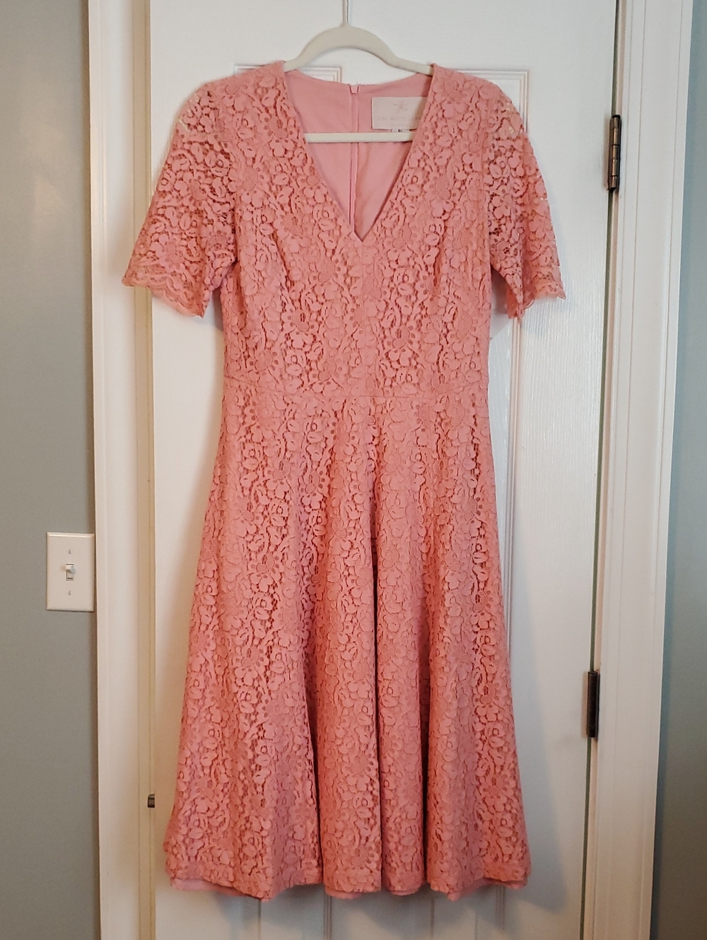 Gal Meets Glam Dusty Rose Lace V-Neck Fit-and-Flare Dress